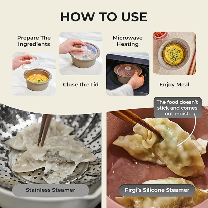 20oz Platinum Silicone Microwave Steamer Pot with Handle & Lid - Korea 100% Food-Grade Steamer Bowl, Heat-Resistant Cooker with Steam Holes, Easy Clean, Dishwasher Safe, Taupe Brown