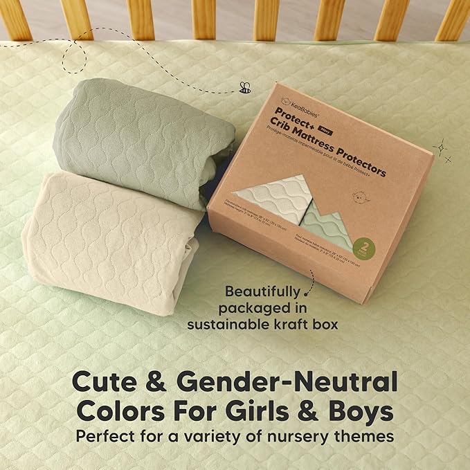 Waterproof Crib Mattress Protector Cover Fitted - 2-Pack Quiet Baby Crib Mattress Pad Sheets, 52" x 28" Soft Quilted Cotton Baby Sheet, Machine Washable, Easy Fit, Durable (Avocado/Mavy)
