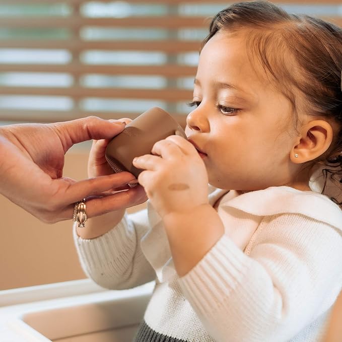 | Teenie Tiny™ Silicone Developmental Baby-Led Weaning Drinking Cups (2 pack) (Warm Taupe and Mauve)