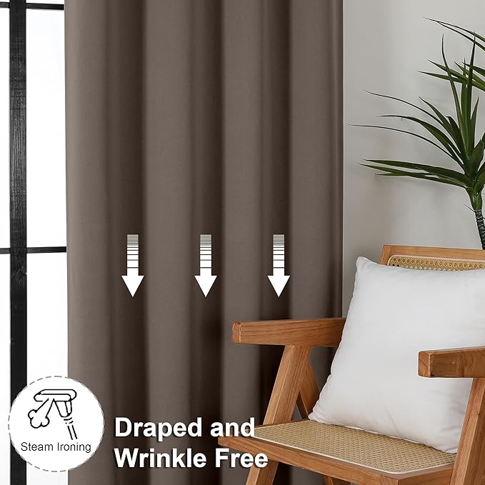 Simplebrand Ava Brown Blackout Curtains for Bedroom 72 Inch Length 2 Panels Set, Privacy Thermal Insulated Rod Pocket Door Window Curtains for Patio French Door Front Door, W40 x L72 Inch, Brown