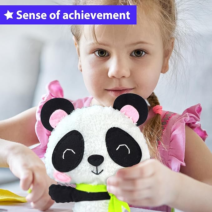 KRAFUN Panda Animal Sewing Kit for Kids Beginner My First Art & Craft, Includes Panda Doll Stuffed Animal, Instructions & Plush Felt Materials for Embroidery, Age 7 8 9 10 11 12