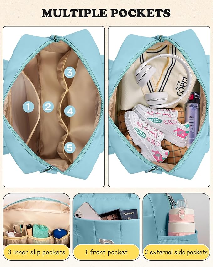 Duffle Bag, Weekender Bags for Girl，Birthday Gifts-Initial Overnight Bag with Wet Pocket，Lightweight Dance Bags Personalized Gymnastics bag with Makeup Pouch