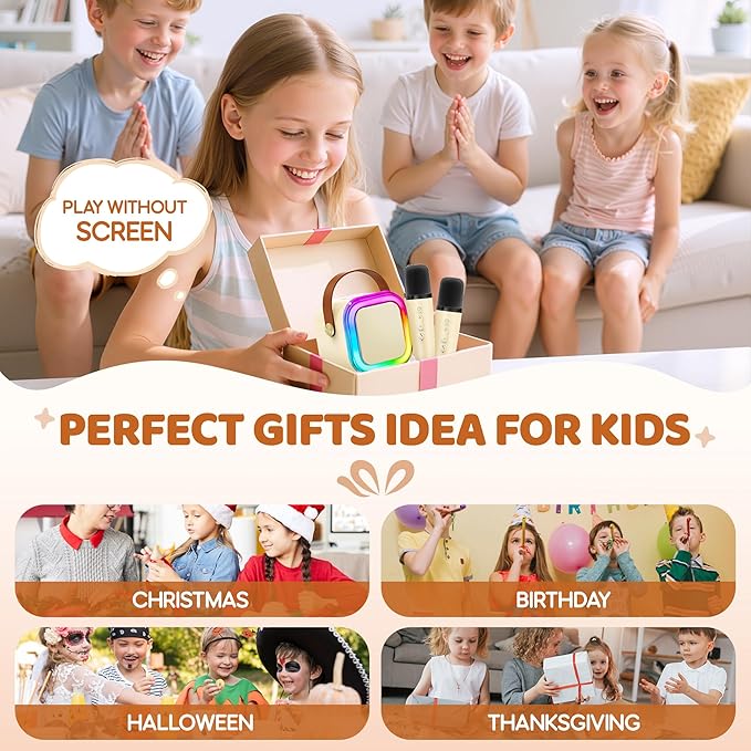 IROO Mini Karaoke Machine for Kids, 2025 TOP Toys Birthday Gifts Ideas for Girls Ages 4, 5, 6, 7, 8, 9, 10, 12+ Years Old, Portable MP3 Player with 2 Wireless Mics for Party