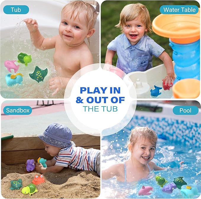 LotFancy Bath Toy, 8PCS Mold Free Bath Toys for Kids Ages 1-3, No Holes Baby Bath Toys for Toddlers 2-4, Ocean Sea Animal Bathtub Toys, Soft Floating Pool Water Table Toys
