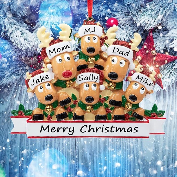 Personalized Christmas Ornaments 2025 Family of 2/3/4/5/6/7/8 Deer Christmas Ornaments Custom Name Customized Gifts for Xmas Tree,Family of 8