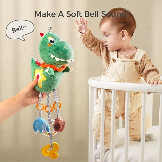 TUMAMA Baby Toys for 3 6 9 12 Months, Dinosaur Hanging Rattle Toys Crinkle Squeaky Sensory Toys with Mirror, Bell, Car Seat Stroller Mobile Toys for Boys, Girls Newborn Infant Toddler