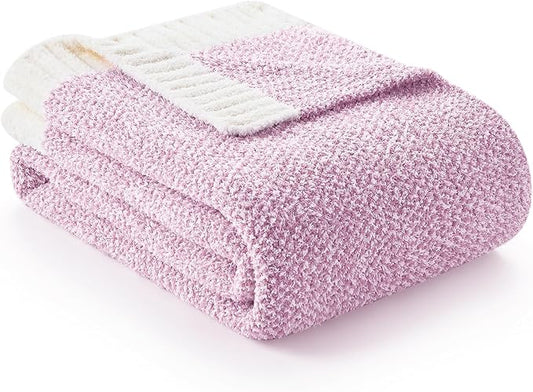 Snuggle Sac Light Purple Throw Blanket for Couch, Super Soft Warm Lavender Blankets Cozy Knit Fuzzy Plush Lightweight Throws for Sofa, Bed,Living Room, Heather Lilac, 50x60 inches