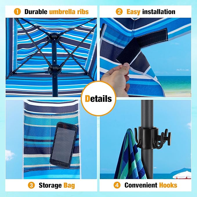 HOMEDEMO Beach Canopy UPF 50+, 6'×6', Easy Set up and Take Down Tent with Sand Pockets, Side Wall Shade Wind Waterproof for Kids, Family & Friends