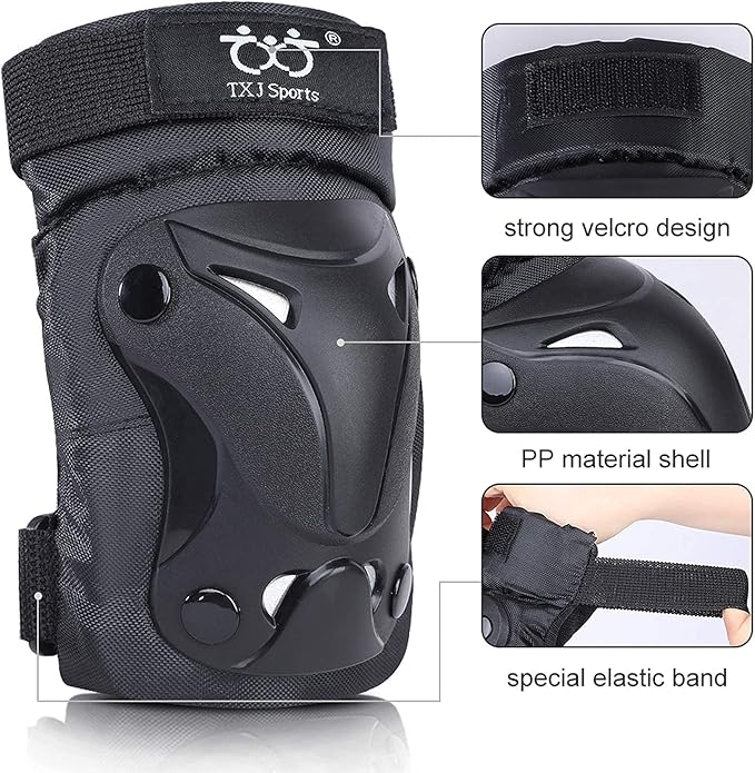 TXJ Sports Knee Pads Elbow Pads with Wrist Guards Protective Gear Set for Kids Youth Skateboard Sports Skateboarding Roller Skating Bicycling 6 in 1