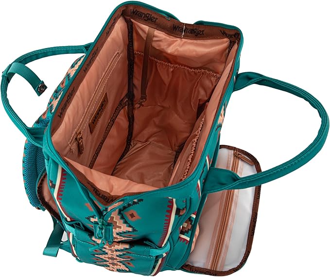 Wrangler Aztec Backpack Organized Daypack Travel Baby Bag with Stroller Strap and Side Bottle Pockets