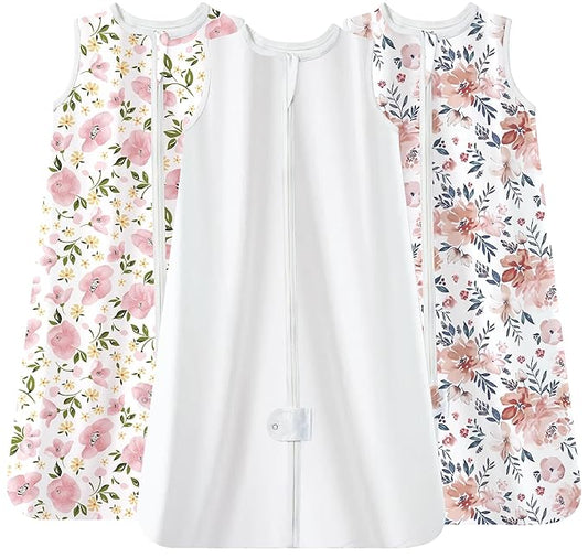 TotAha Sleep Sack 0-6 Months 3-Pack,Stretchy,Buttery Soft Swaddle Transition Sleeping Bag,Light Baby Wearable Blanket with 2-Way Safe Zippers for Girls, 0.5 TOG