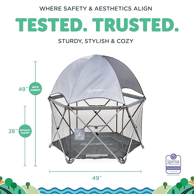 Baby Delight Go with Me Eclipse Deluxe Portable Playard | Playpen | Sun Canopy | Indoor and Outdoor | Ultra Padded Nylon Floor | Elephant Grey