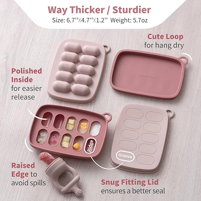 SAMiGO Baby Food Fruit Feeder and Breastmilk Popsicle Mold Set, Silicone Fruit Teether, Food Feeder Pacifier for Teething Relief, Freezer Tray, Baby Feeding Essentials, 4 Months+