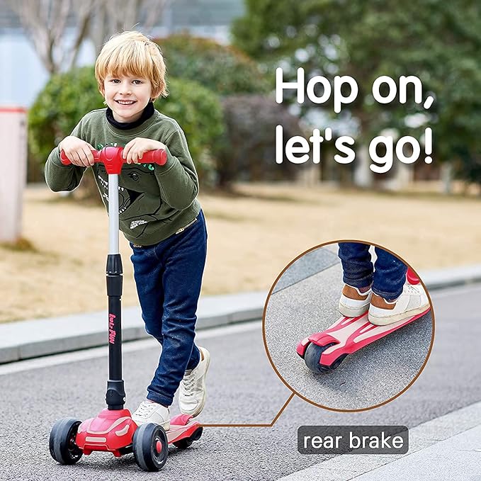 LOL-FUN Toddler Scooter for Kids Ages 3-12 Years Old Boy Girl with 3 Wheel LED Lights, Extra-Wide Childrens Foldable Kick Scooter Kids Ages 3-5 with 4 Adjustable Height and Lean-to-Steer