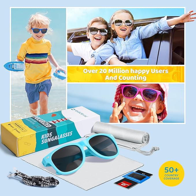 RIVBOS Kids Sunglasses Polarized UV Protection Flexible Rubber Glasses Shades with Strap for Boys Girls RBK004