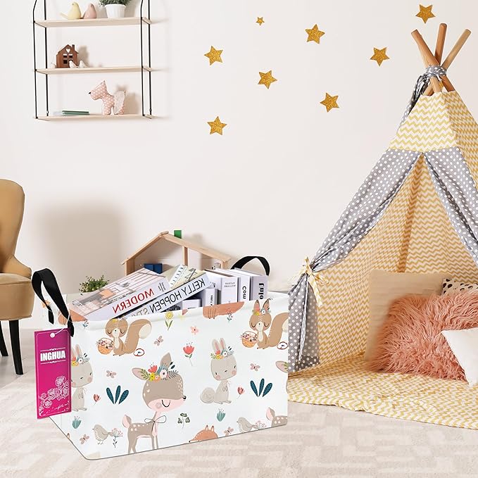 Rectangular Storage Basket Fabric Organizer Bin for Toys,Books,Clothes,Gifts,Pets-Perfect for Home,Office,Nursery,Dorm,Shelf(Rec-colorful animal )