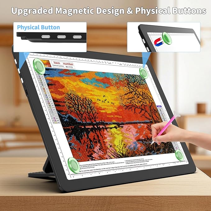 TOHETO Rechargeable A3 Light Board with Stand, Bag, Super Bright Magnetic Light Pad with Side Buttons, Wireless Light Box for Tracing and Drawing, Cordless Light Table for Diamond Painting, Sketching