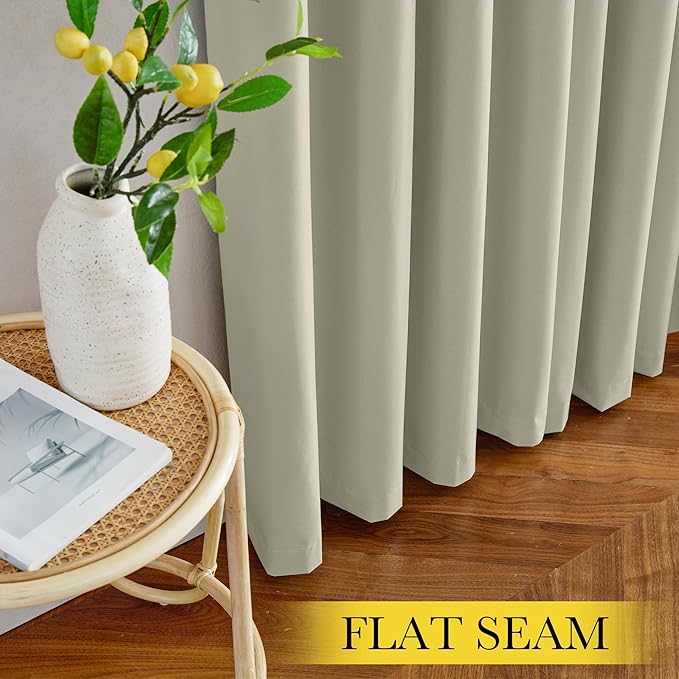 NICETOWN 100% Blackout Portable Curtains, Grommet Total Privacy Window Treatments Thermal Curtains Lightweight Travel Blackout Shades for Bedroom/Hotel, Muted Beige, W52 x L63, 2 Panels