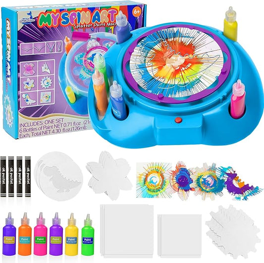 Spin Art Machine Variable Speed, Battery Operated Spinner - Paint Spinner with Splatter Guard, Washable Paint, Spin Art Kit, Art Design Card, Stem Toys, Kid Arts and Crafts, Girls Boys
