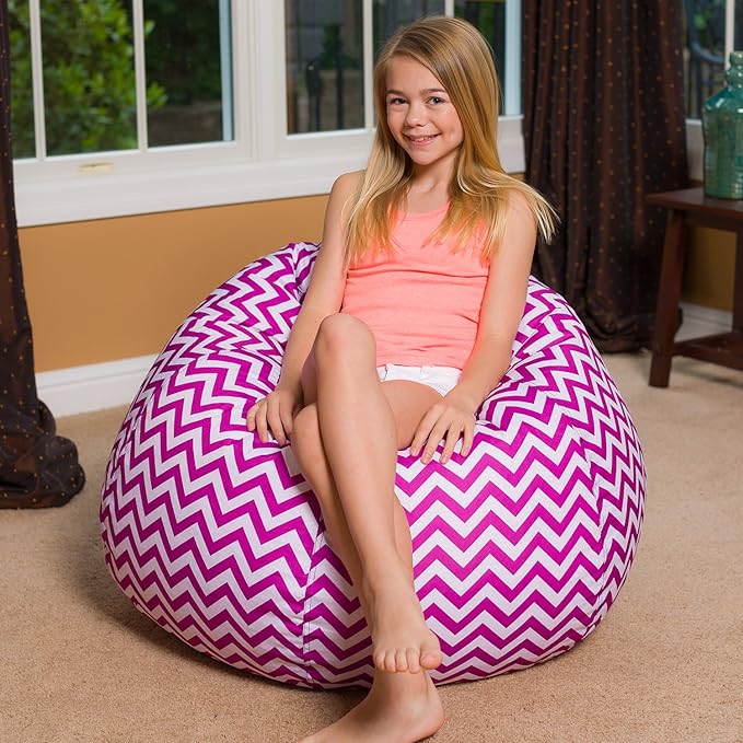 Posh Creations Bean Bag Chair for Kids, Teens, and Adults Includes Removable and Machine Washable Cover, Pattern Chevron Purple and White, 38in - Large