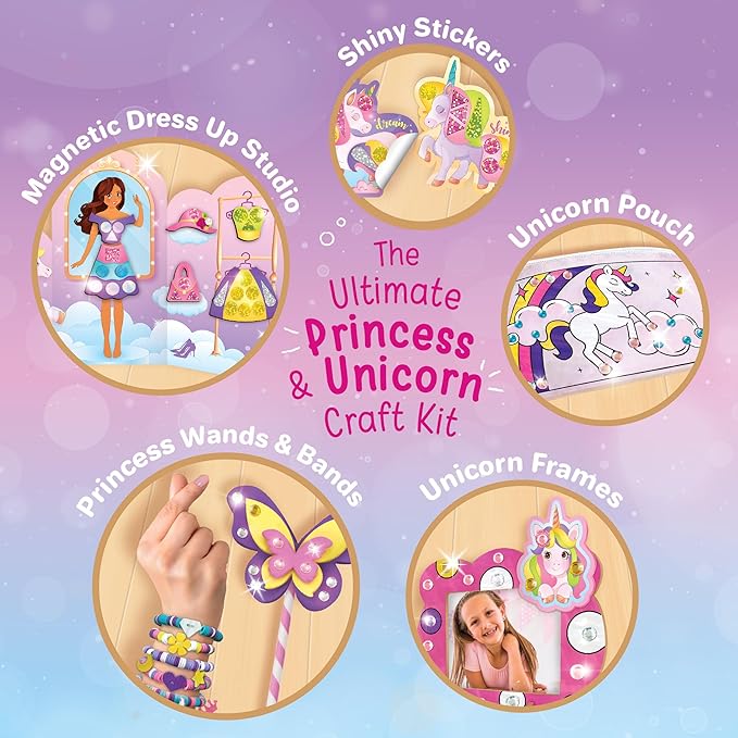 Imagimake Unicorn Craft Kit | 20+ Mess Free Activities | Bracelet Making Kit, Magnetic Board Princess Dress Up, Unicorn Stickers and More | 5,6,7,8 Year Old Girl Birthday Gift | Crafts for Girls 8-12