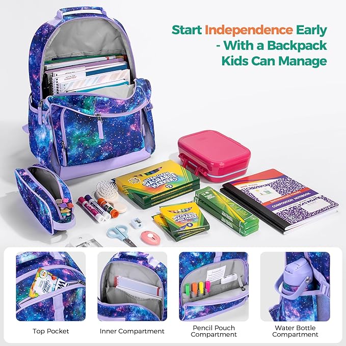 Choco Mocha Butterfly Backpack for Girls, Elementary School Backpack for Girls Ages 6-8 Kids Kindergarten Backpack Bookbag 17 Inch with Chest Strap, Purple