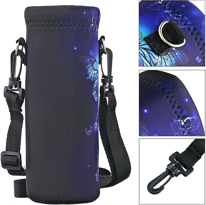 RICHEN Neoprene Water Bottle Carrier Bag with Adjustable Shoulder Strap,Insulated Water Bottle Cover for Stainless Steel/Glass/Plastic Bottles