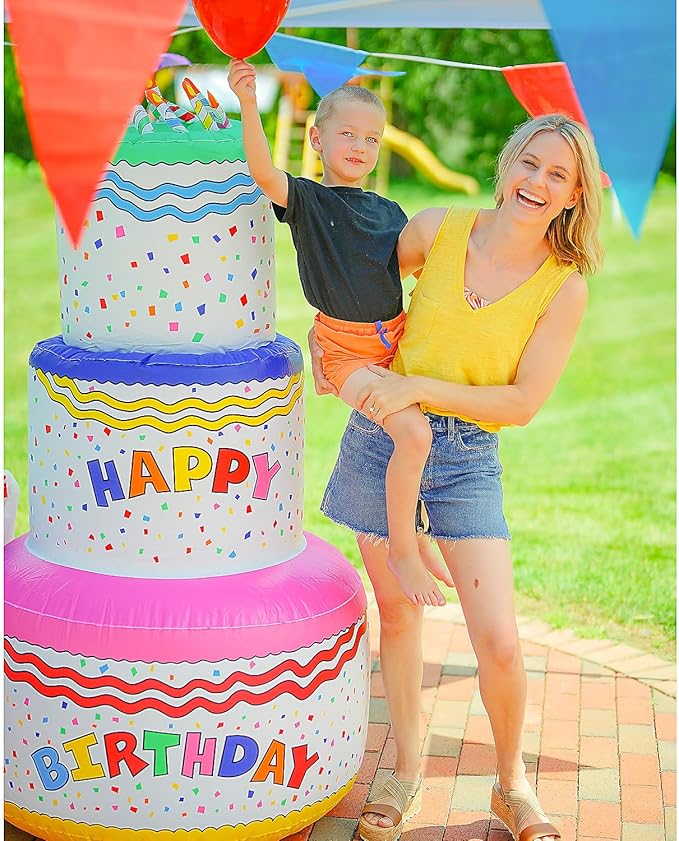 Fun Express Giant Inflatable Birthday Cake Party Decoration (6 feet Tall) Blow Up Birthday Decor for Indoor or Outside