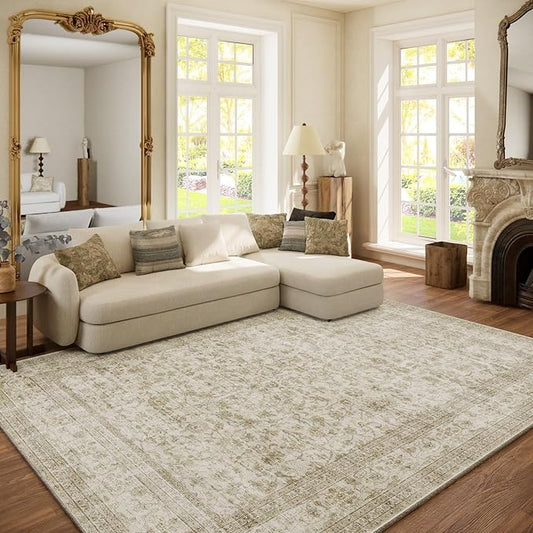 Machine Washable Rugs for Living Room: 6x9 Area Rugs for Bedroom Boho Vintage Rugs Stain Resistant Non Slip Low Pile Soft Lightweight Carpet for Kitchen Dining Room Farmhouse Nursery Kids Room