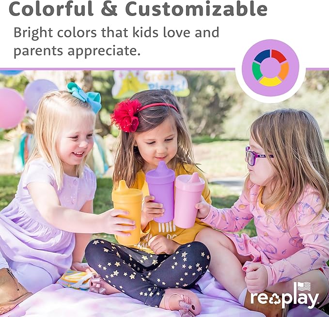 Re-Play Sippy Cups for Toddlers - 10 Oz. Reusable Spill Proof Cups for Kids, Dishwasher/Microwave Safe - Made in USA - Set of 4-3.13" x 6.25" - Mermaid