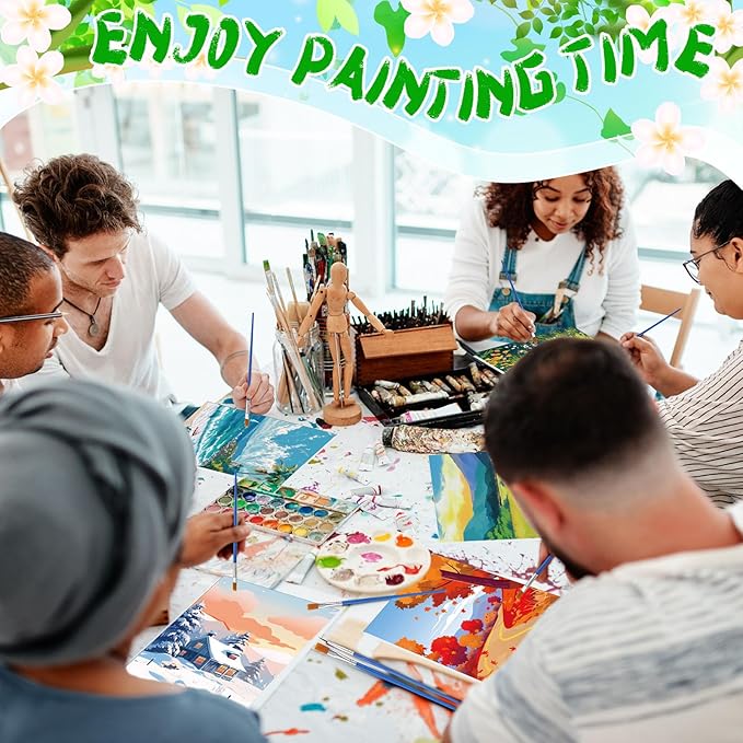 Blosssound 10 Set Pre Printed Canvas Pre Drawn Canvas Painting with Easel Kits 5" x 7" Outline Painting Panels for Beginners, DIY Craft Project, Party Favor, Home Decors(Four Seasons)