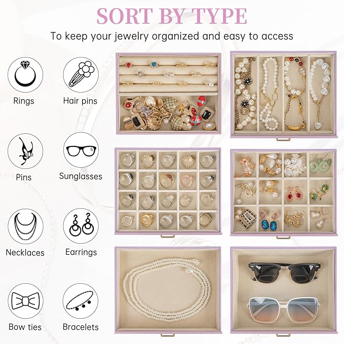 AKOZLIN Huge Jewelry Box Organizer Functional Large Leather Jewelry Storage Case for Women Girls Ring Necklace Earring Bracelet Holder Organizer with Mirror