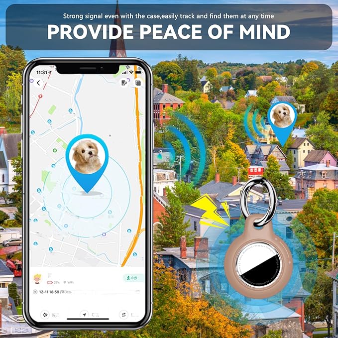 Upgrade Waterproof 2 Pack Airtags Holder with Apple Airtags Keychain, Hard PC Air Tag Case, Anti-Scratch & Shock Air tag Holder, Men's Women's Keyrings & Keychains-Black+Light Brown