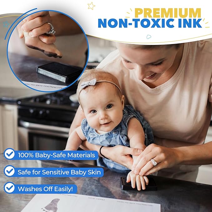 Bubzi Co Baby Handprint Kit & Footprint Photo Frame for Newborn Girls and Boys, Unique Baby Shower Gifts Set for Registry, Memorable Keepsake Decorations for Room Wall or Nursery Decor (Ballet Pink)