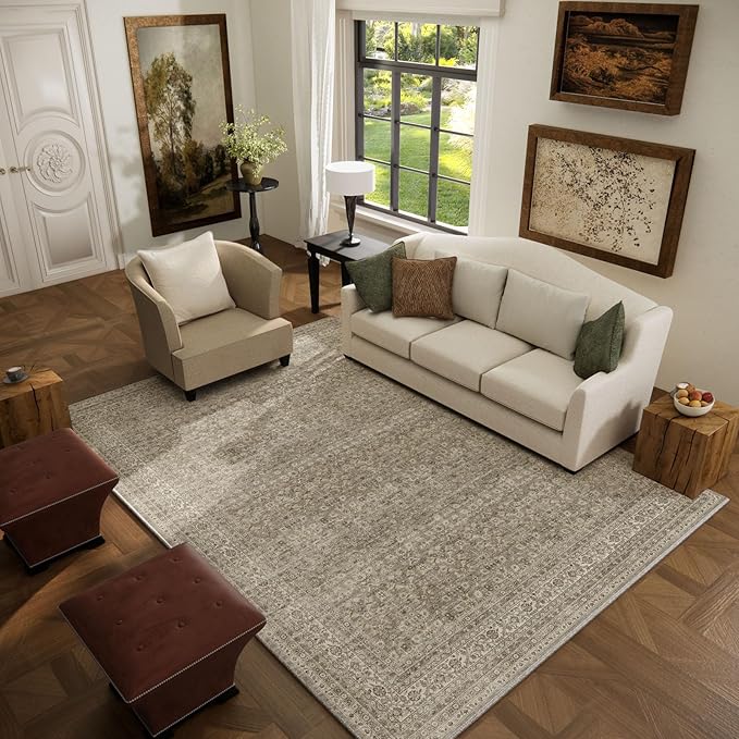 Washable Area Rugs for Living Room: 5x7 Bedroom Area Rug Boho Vintage Rugs Stain Resistant Non Slip Low Pile Soft Lightweight Carpet for Kitchen Dining Room Farmhouse Nursery Kids Room