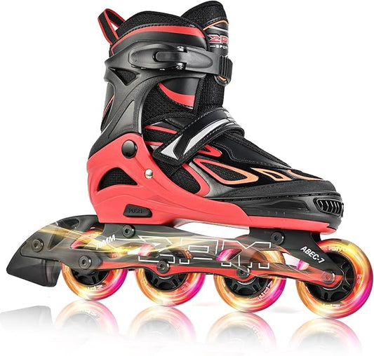 2PM SPORTS Vinal Girls Adjustable Flashing Inline Skates, All Wheels Light Up, Fun Illuminating Skates for Kids Men Adult Women and Boys