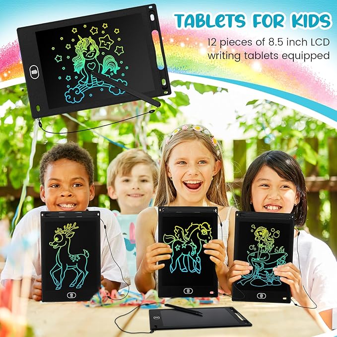 Tinlade 12 Pack LCD Writing Drawing Tablets 8.5 Inch Bulk Colorful Doodle Board Erasable Electronic Painting Drawing Pads Learning Toy Gifts for Kids Boys Girls(Black)