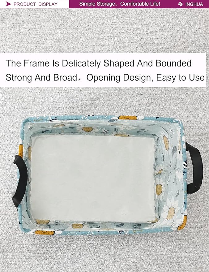 Rectangular Storage Basket Fabric Organizer Bin for Toys,Books,Clothes,Gifts,Pets-Perfect for Home,Office,Nursery,Dorm,Shelf(Rec Sunflower)