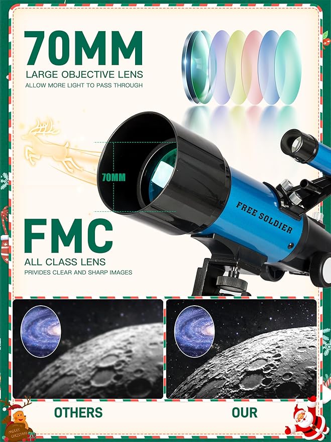 Telescope for Adults Astronomy Beginners - 70mm Aperture and 400mm Focal Length Professional Refractor Telescope with Remote Great Astronomy for Christmas with Package, Blue