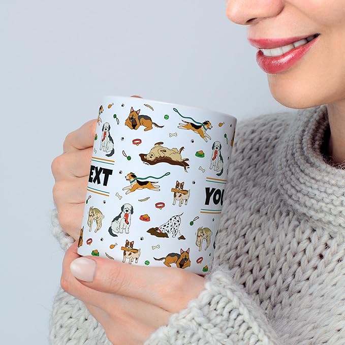 Personalized Mug for Kids - Dogs - Custom Name/Text, Ceramic Hot Chocolate/Cocoa/Coffee Cup for Boys/Girls, Birthday/Christmas/Holiday Gift - 11 oz, Red Handle