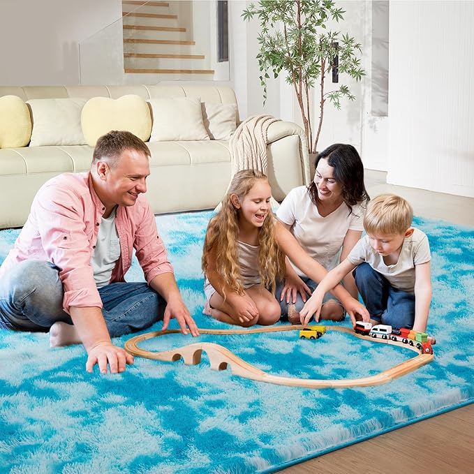 Luxury Shag Area Rug, 3X4 Indoor Ultra Soft Plush Rugs for Living Room, Carpet for Kids Boys Girls Dorm Nursery Home Decor Aesthetic, Upgrade Anti-Skid Durable, Tie-Dyed Blue