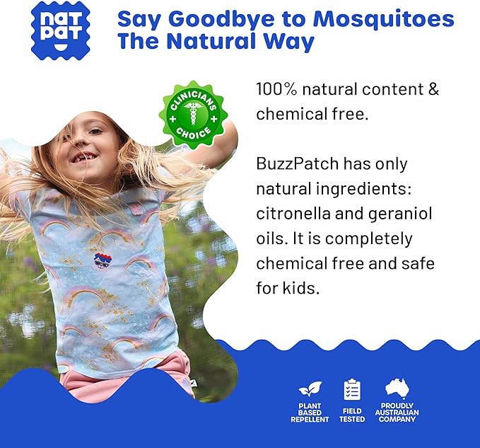 NATPAT Buzz Patch Mosquito Patch Stickers for Kids - Plant Based Ingredients, Non-Toxic - The Original All Natural Citronella Essential Oil Insect Patch, DEET Free, for Toddlers, Kids (60 Pack)