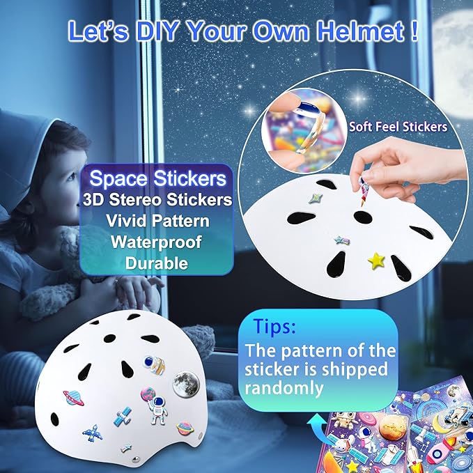 Kids Bike Helmet with DIY Stickers and Knee Pads Elbow Pads Wrist Guard Set for Ages 3-8-14 Toddler Boys Girls Helmet for Roller Skates Cycling Skateboarding Bicycle Scooter