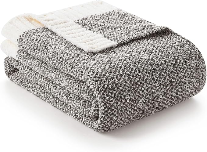 Snuggle Sac Grey Throw Blankets for Couch, Super Soft Warm Blankets Cozy Knit Fuzzy Plush Lightweight Throws for Sofa, Bed,Living Room, Dark Grey, 50x60 inches