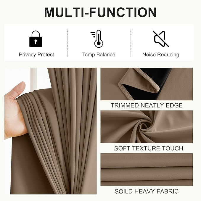 NICETOWN 100% Blackout Curtains 84 inch Long for Bedroom, Total Blackout Thermal Insulated Grommet Long Window Curtains 2 Panels Set, 2 Panels, Khaki, 52 inch Wide