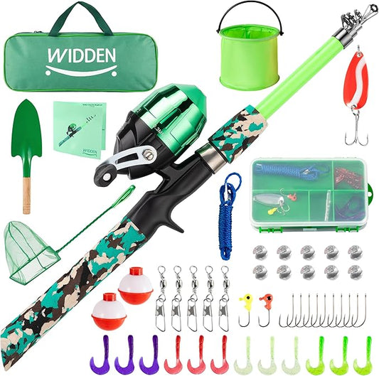 Kids Fishing Pole, Portable Telescopic Kids Fishing Poles for Boys and Girls, Fishing Rod and Reel Combo Kit with Tackle Box, and Fishing Net, Best Fishing Pole for Toddler Youth