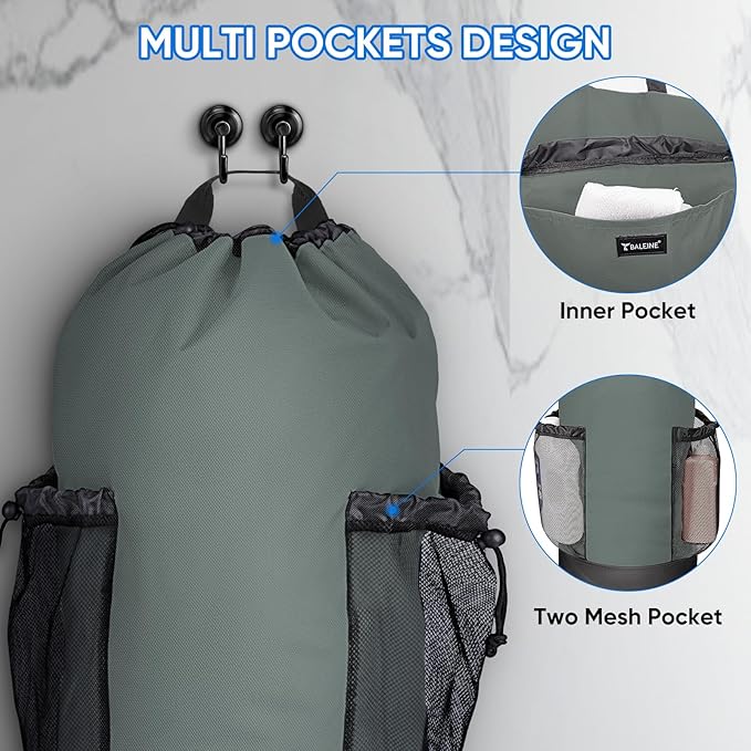 BALEINE 150L Laundry Bag Backpack, 900D Oxford Fabric Large Travel Laundry Bags with Shoulder Straps and 2 Mesh Pockets for College Dorm, Apartment, Laundromat (Dark Grey, 150L)