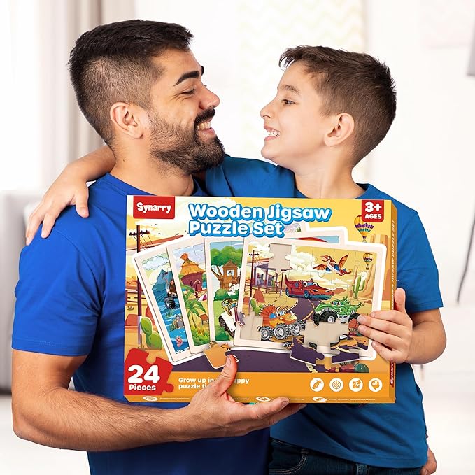 SYNARRY Large Wooden Monster Truck Puzzles for Kids Gift Box(12.2*9.4 in) - FSC Certified, 24 Piece Puzzles for Toddlers 3-5, Wood Puzzle for Kids Ages 4-6, Toys Gifts for 3 4 5 6 Year Old Boys Girls