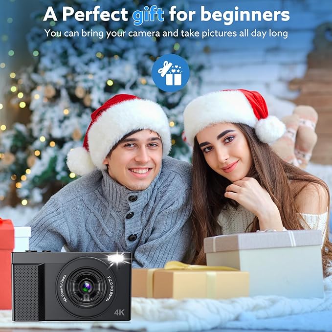 4K Digital Camera,64MP Camera for Photography with 3" 180° Flip Screen,16X Vlogging Camera for YouTube with 64GB Micro SD Card for Beginner, Teens