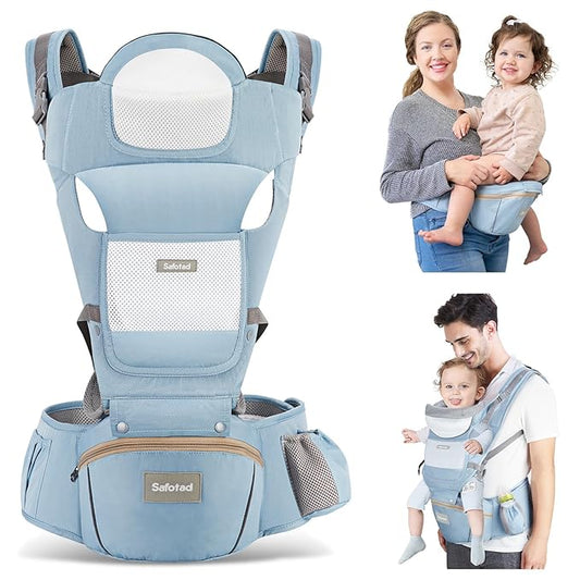Baby Carrier with Hip Seat,Ergonomic M Position 6in1 Baby Carrier Newborn to Toddler,Head Support and Breathable Mesh Newborn Carrier,Adjustable Baby Holder Carrier for Dad&Mom-Blue